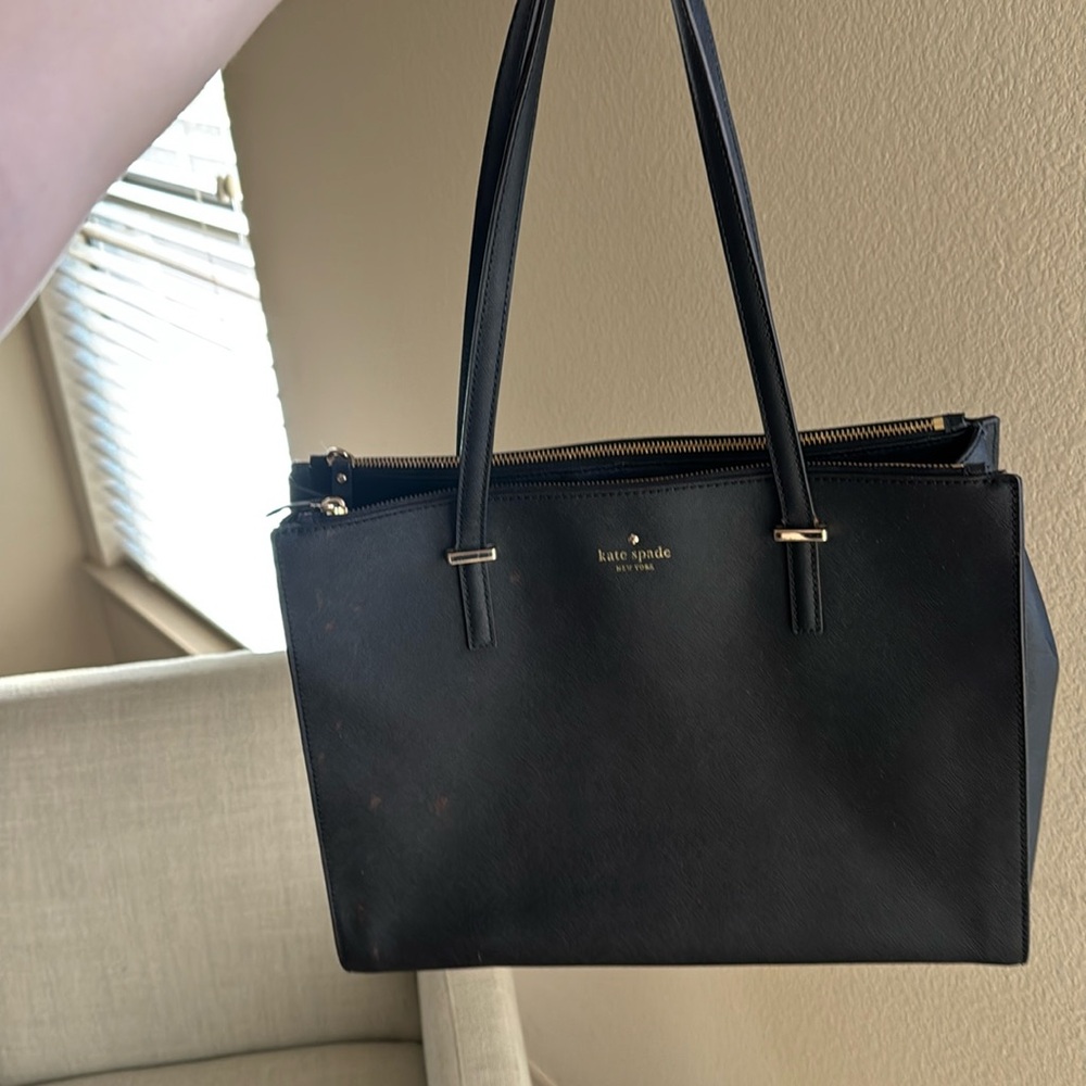 Black leather Kate Spade tote bag
